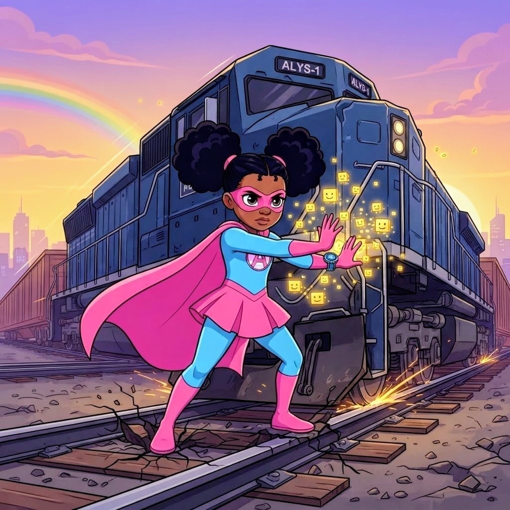 Super Alyssa stopping the ALYS-1 runaway train